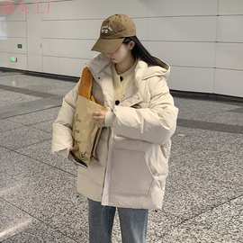 2024冬季新款女学生大码宽松连帽面包服韩版小个子棉衣外套