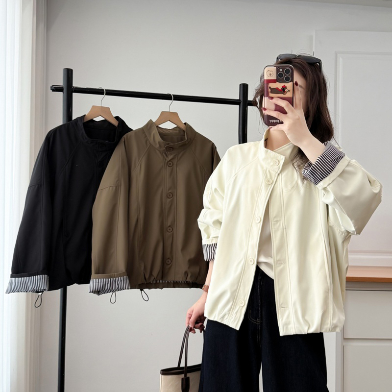 Plus-Size Loose Jacket for Women, 2026 Spring New Fashion Stand Collar with Drawstring Hem Casual Jacket Top