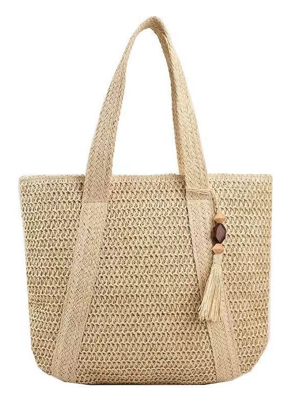 Summer straw capacious woven beach shoulder bag