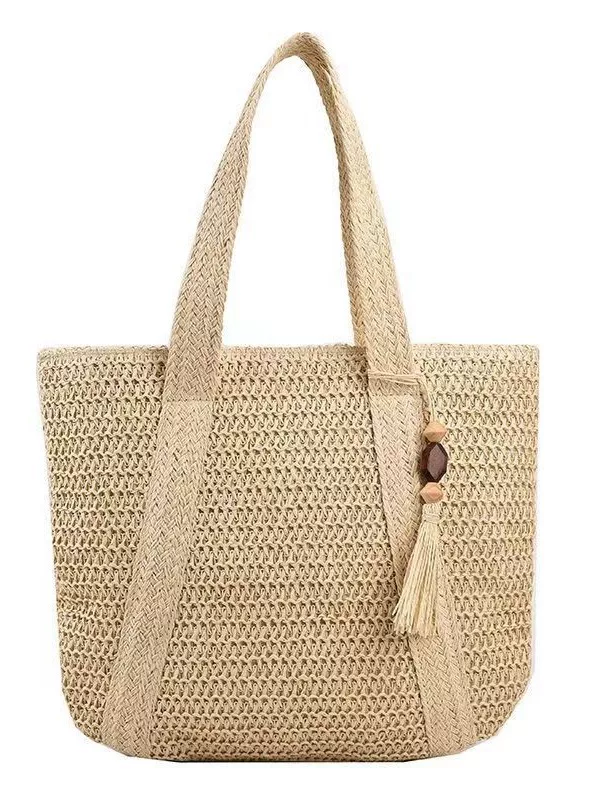 Summer straw capacious woven beach shoulder bag