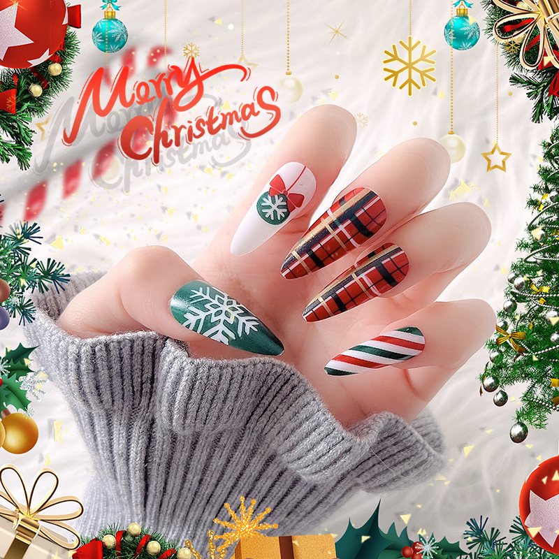 Nueva celebridad en línea serie de Navidad desgaste adulto uñas de uñas pieza de uñas terminado parche de uñas falsas al por mayor