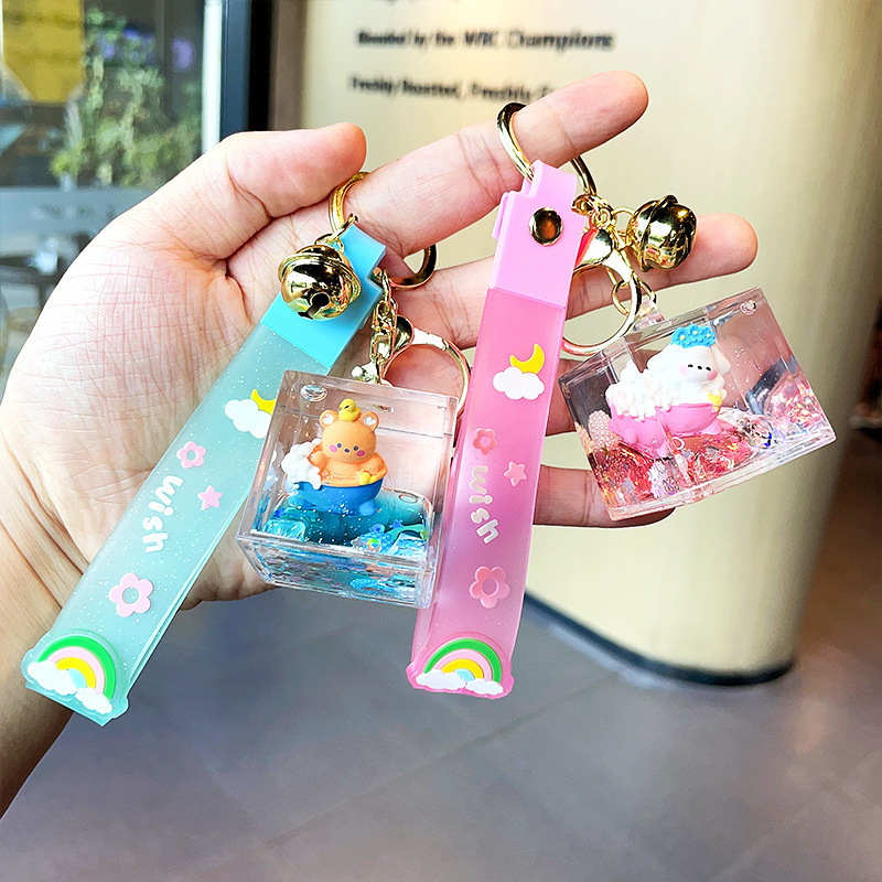 Cartoon oil-filled bath animal car keychain pendant exquisite female cute key chain student schoolbag ornaments batch