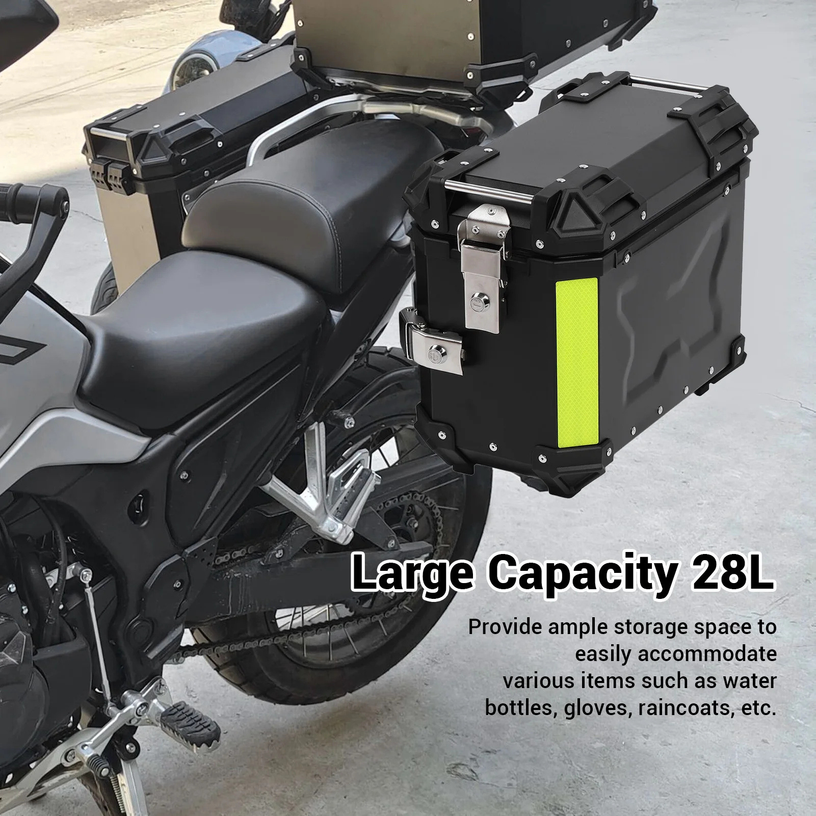 28L/35L Motorcycle Aluminum Alloy Side Box with Large Corner Protection, Waterproof and Anti-Collision, Travel Embossed X-Style Universal Modified Side Box