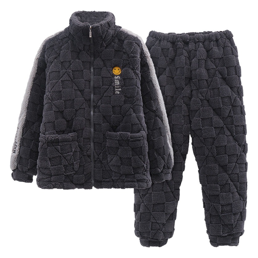 Invierno de los nuevos hombres pijamas acolchado caliente más tamaño engrosada cremallera manga larga vestir prendas exteriores casual Home wear traje