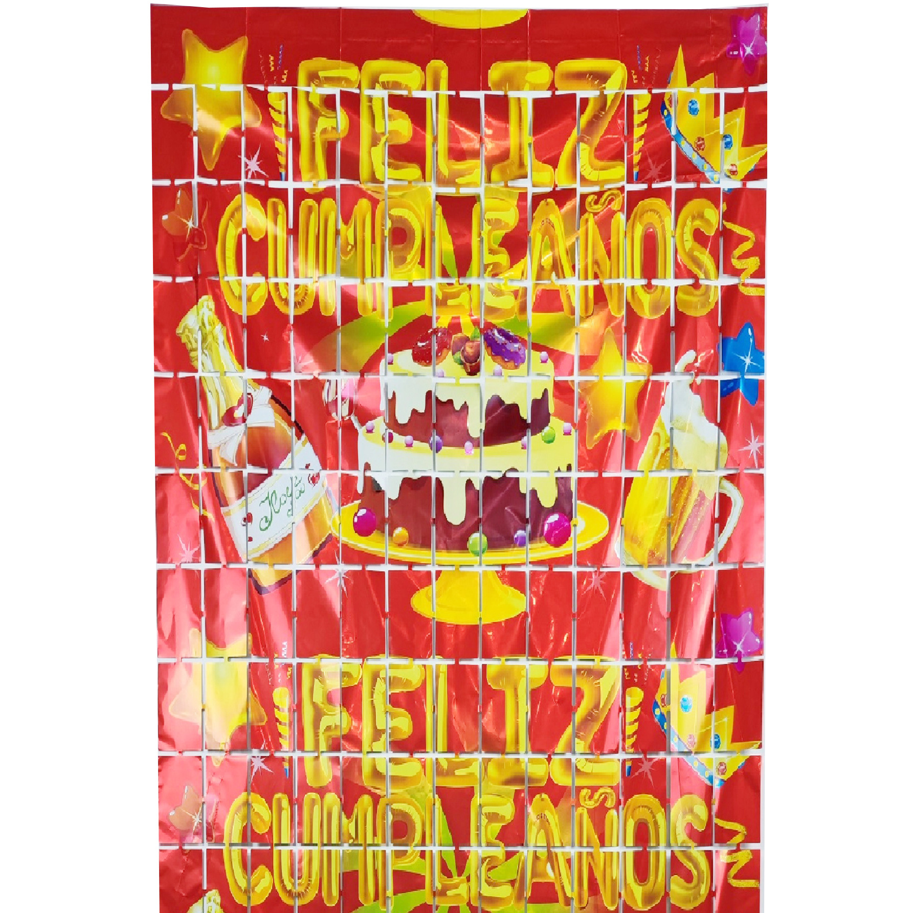 Cross-border new 1*2M grid Happy Birthday rain silk curtain party wall decoration ribbon party decoration colorful stripes