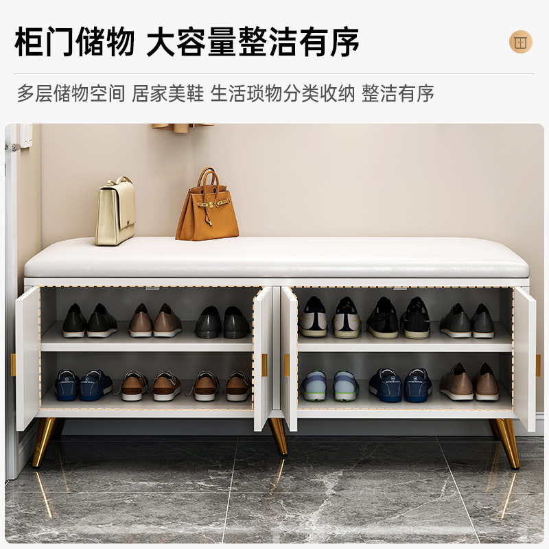 Home Entryway Footwear Bench, Integrated Seat and Shoe Rack, Soft Upholstered, Luxurious Style, Multifunctional Shoe Stand