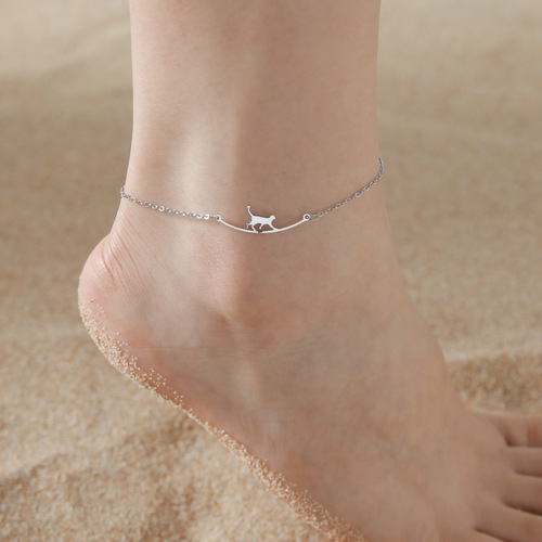 Hot selling cute walking cat women anklet stainless steel jewelry anklet fashion beach accessories wholesale