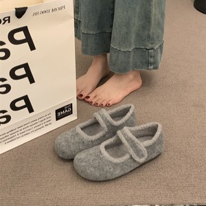 2025秋冬新款毛呢玛丽珍单鞋女圆头加绒保暖软底舒适外穿通勤鞋潮