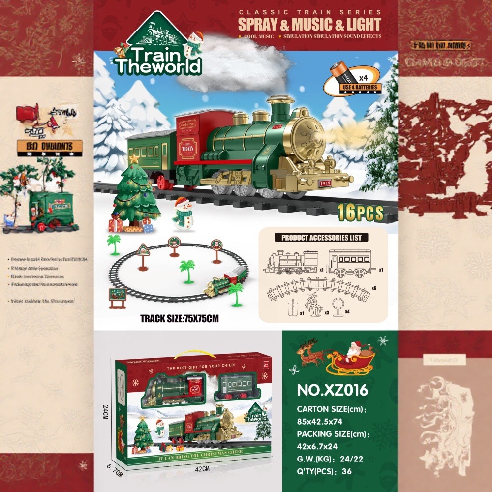 Navidad transfronteriza pulverización eléctrica retro tren juguete simulación de órbita pequeño tren sensorio control remoto mini locomotora