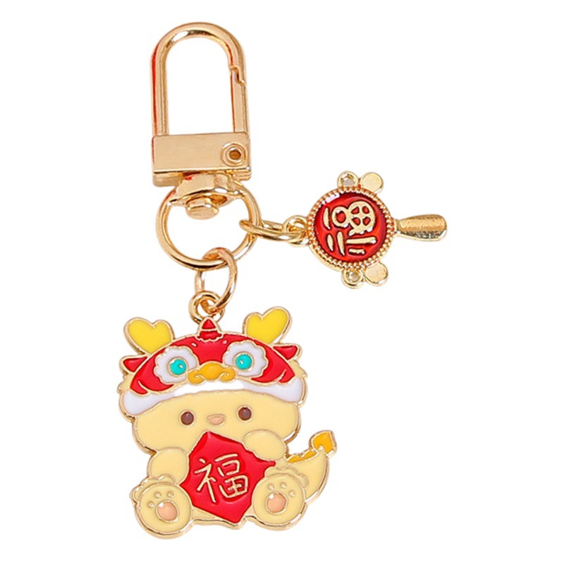 Año nuevo estilo nacional dragón año metal llavero lindo dibujos animados koi bolsa colgante airpods simple joyería colgante