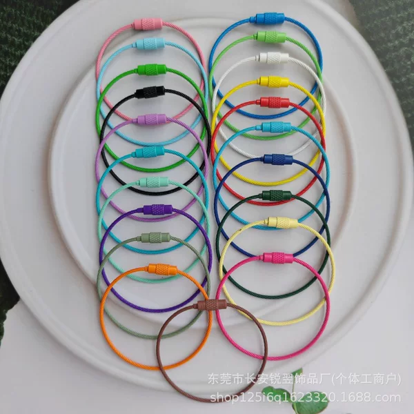 Manufacturer Direct Sales Colorful Paint Galvanized Wire Rope Candy Colorful Key Ring Tag Bag Cartoon Key Lanyard
