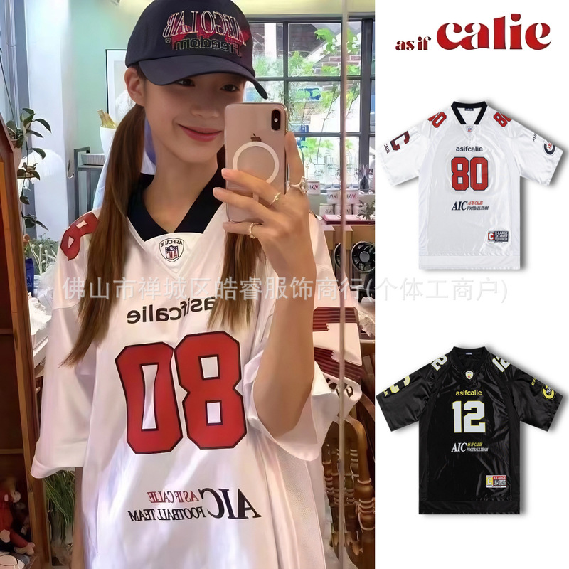[in Stock] Korean Asif Calie Jersey Short-Sleeved Women's Loose-Fitting Minji Hyein Same Style American-Style T-Shirt Summer