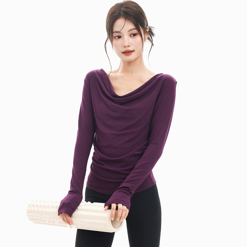 Swing Collar Long-Sleeved Yoga Clothes, Gentle, Loose and Slimming Look Sports Tops, Fitness and Comfortable Daily T-Shirts