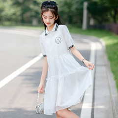 9977少女大童連衣裙夏裝高初中學生網紅女孩運動時尚POLO網球裙子