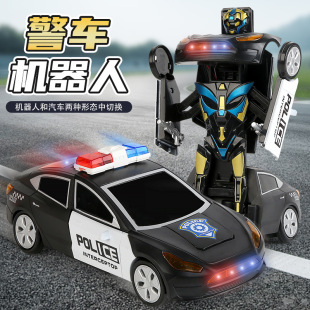 Children's electric toy car automatic deformation universal police car light music car robot boy 1 to 3 years old