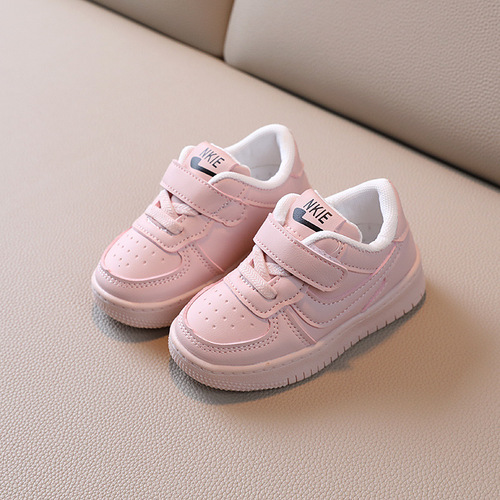 Autumn new children's sports shoes, boys' leather low-top sneakers, girls' soft-soled toddler shoes, baby white shoes