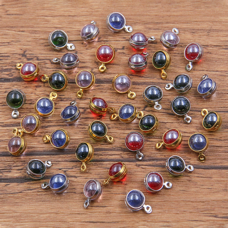 1 multi-color 6X10mm stainless steel jewelry accessories steel gold round pendant birthstone birthstone pendant