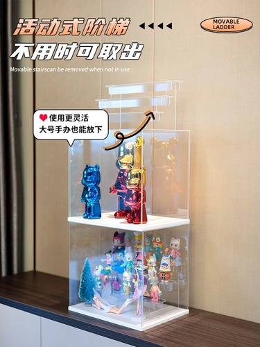 Openable multi-size blind box display stand figure Bubble Mart dustproof display box transparent ladder storage rack