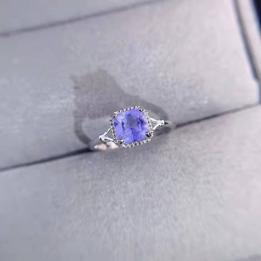 Fashion Purple Diamond Ring Simple Square Blue Diamond Opening Copper Ring
