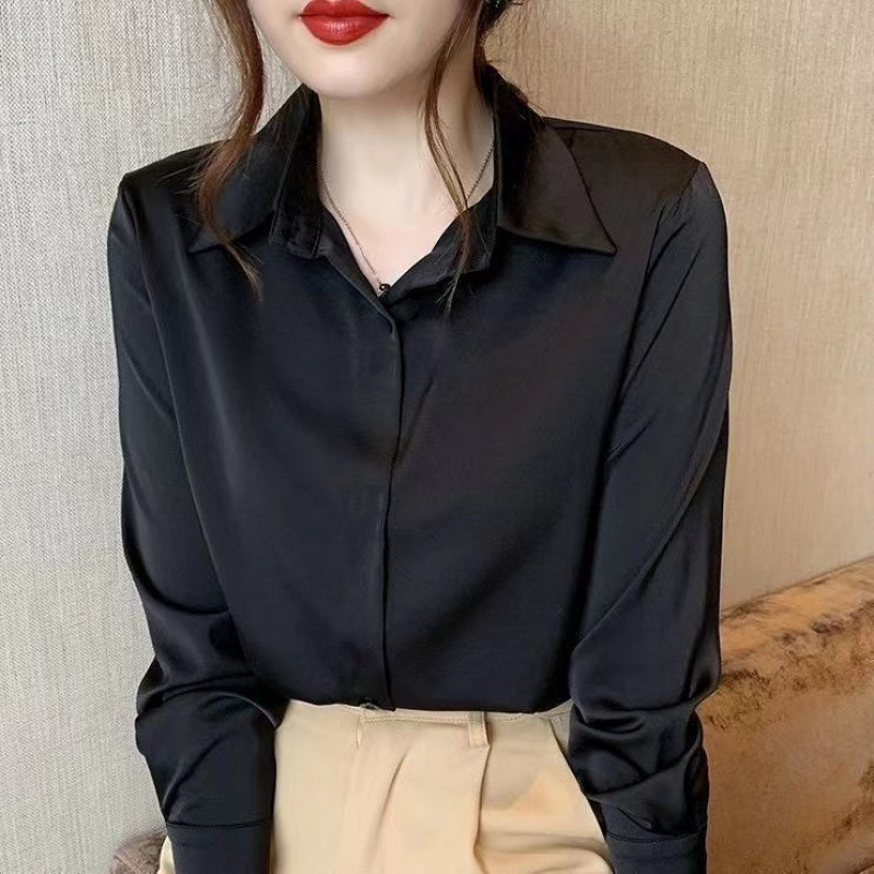 2025 Spring Wrinkle-Free Anti-Wrinkle Long-Sleeve Black Shirt for Women, Formal College Student Workwear, Thin Base Shirt