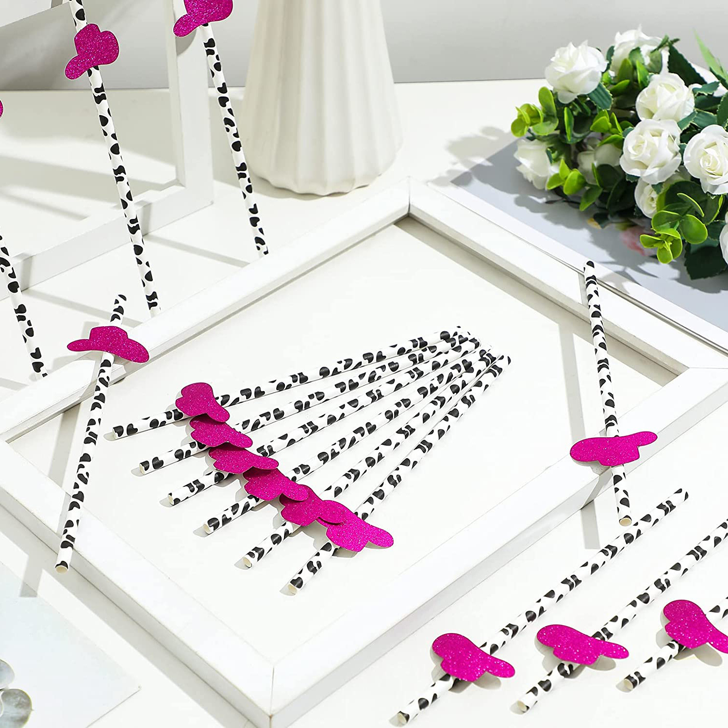 Fiesta transfronteriza decoración creativa paja vaca Rosa Bowler papel paja desechable decoración de bebidas degradables