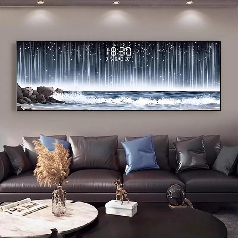 2026 nuevo lujo ligero decoración de la sala de estar de alta calidad reloj electrónico sofá pantalla digital pared de fondo mural de pared blanca colgar pintura mural