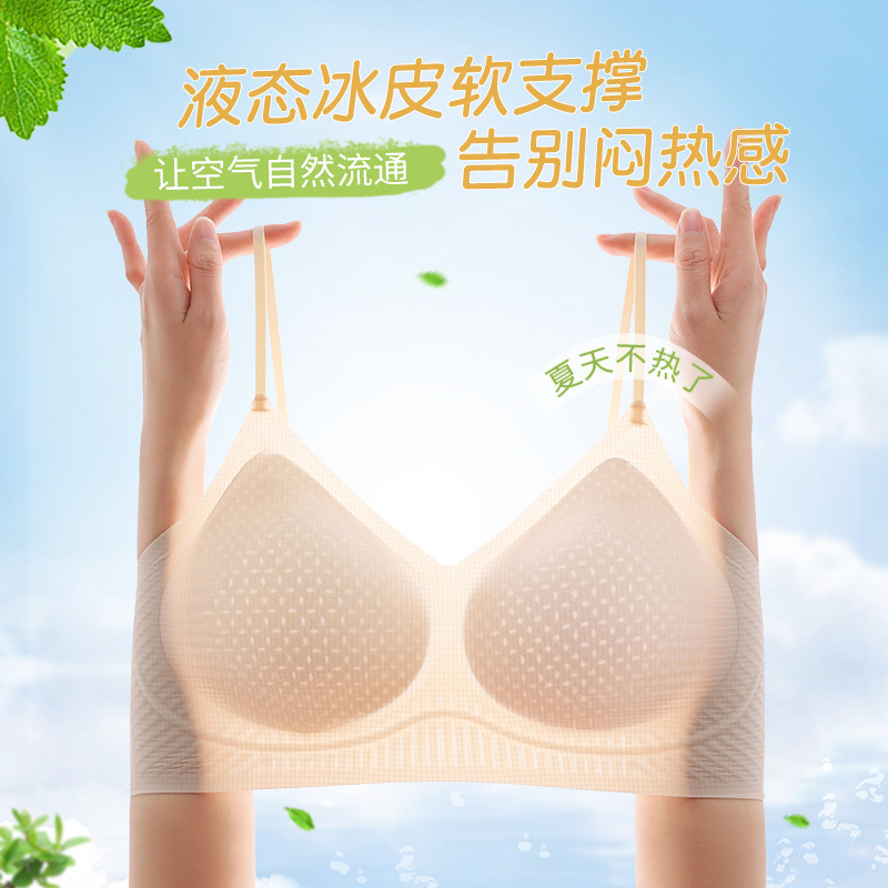 Rovo Summer Ultra-Thin Cool Seamless Intimates for Women with Big Breasts, Small Pull-Up Push-Up Bra Without Rims, Beautiful Back Bra