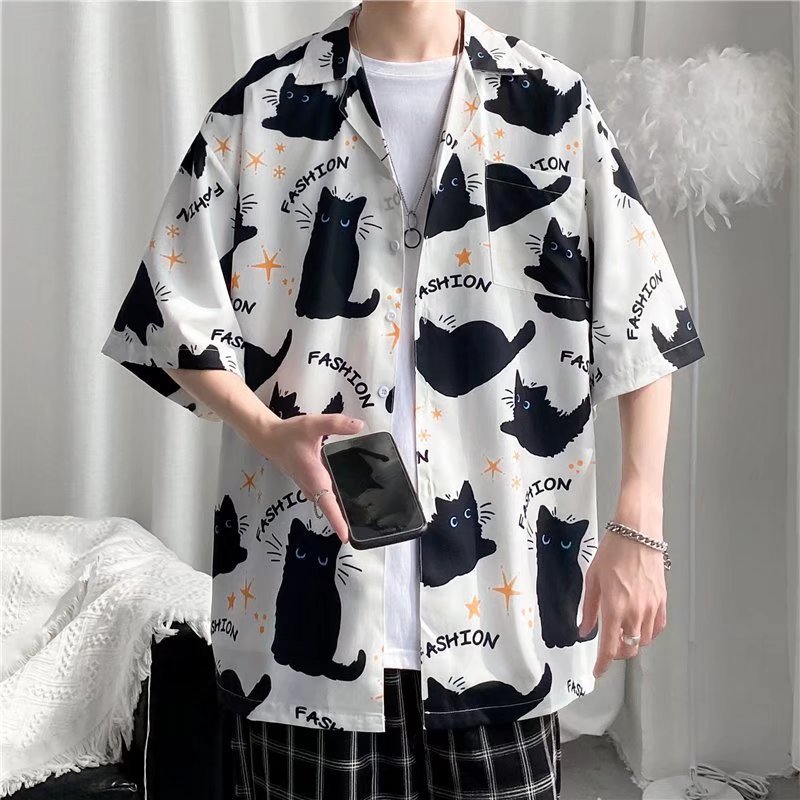 Hong Kong estilo Retro Vintage floral camisa de manga corta Estilo Hawaiano tailandés diseño sentido Ruan guapo camisa suelta para hombres y mujeres