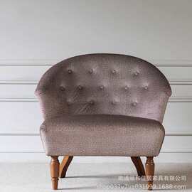 实木软包布艺休闲沙发椅现代民宿酒店卧室客厅家居单人简约小沙发