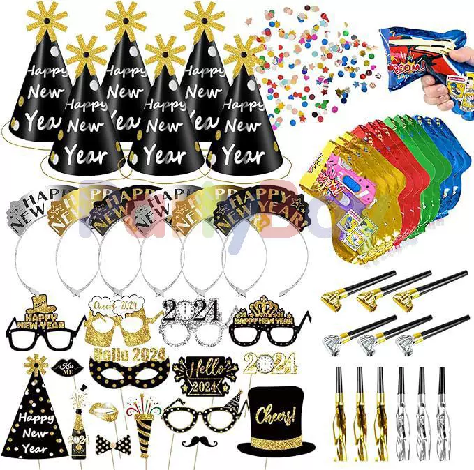 莱派跨境新年快乐派对锥形帽头饰眼镜吹龙喇叭派对礼物适合儿童成
