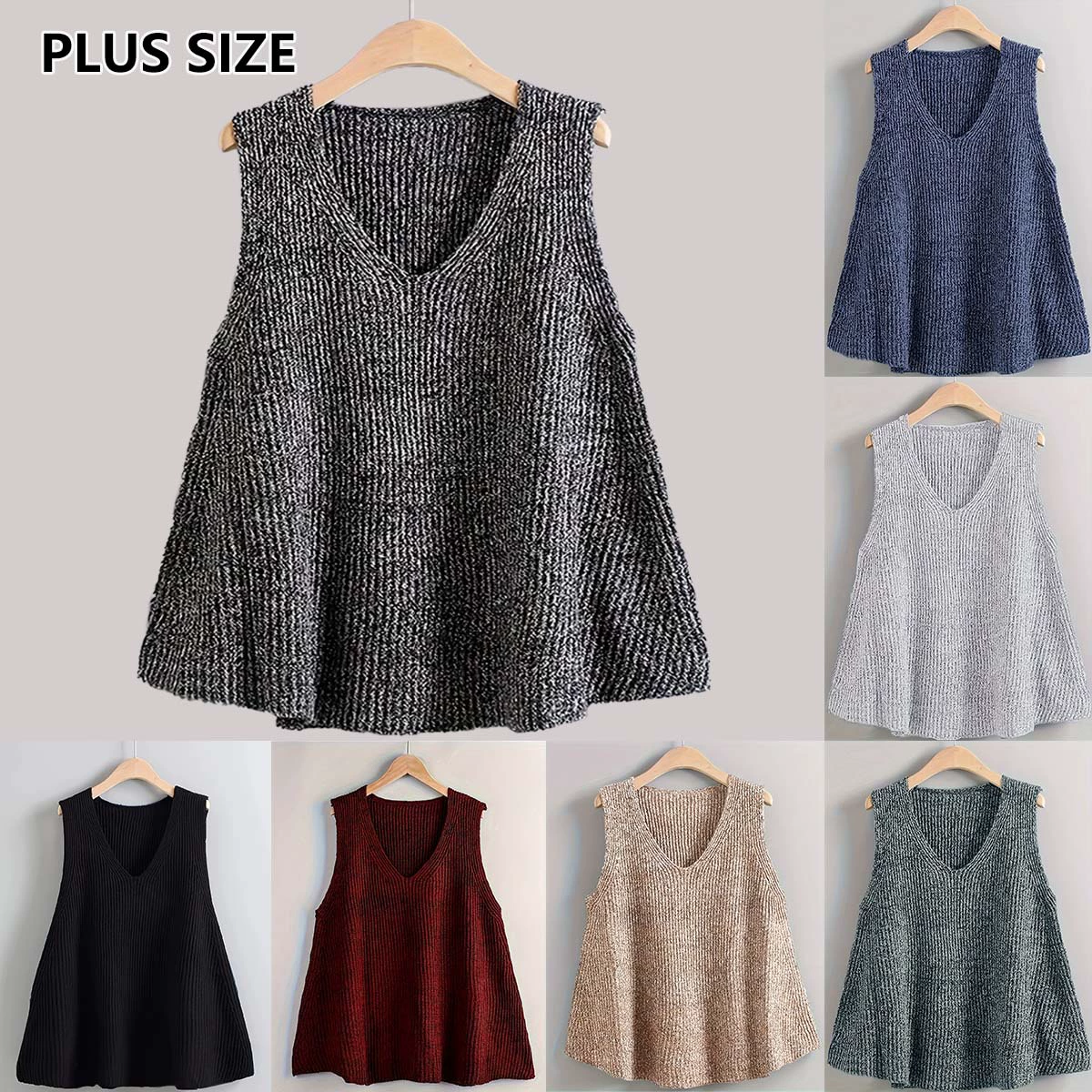 Трансграничная европейская и американская внешняя торговля сплошной цветной V-образный вырез свободный простой весенний и осенний дикий размер женский свитер жилет