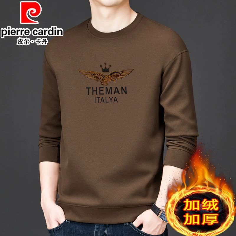 Pilkatan зимний бархатный толстый круглый воротник свитер мужской свободный повседневный принт футболка с длинными рукавами теплый топ