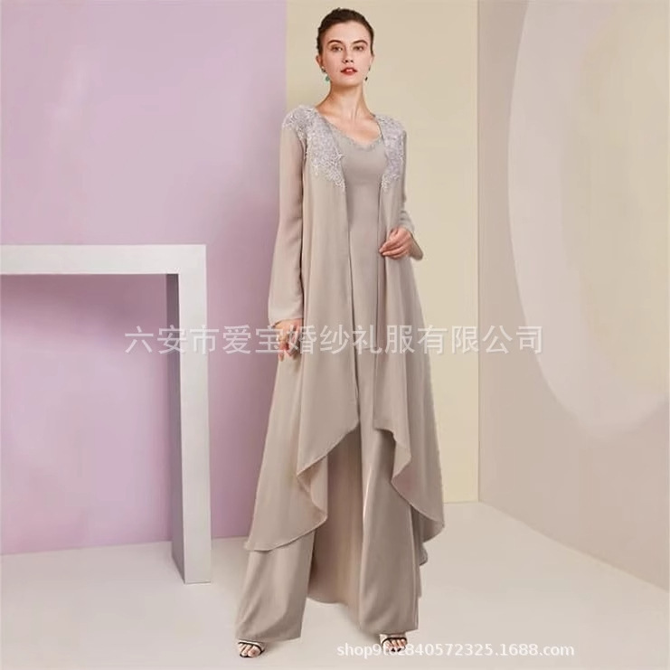Foreign Trade Amazon Long Robe Shawl Pants Mother's Dress Suit Long Solid Color Evening Gown Foreign Trade Amazon Long Robe Shawl Pants Mother's Dress Suit Long Solid Color Evening Gown