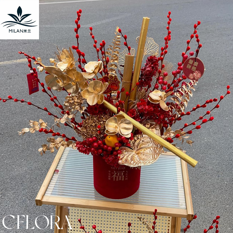 Bambú natural dorado pintura de pulverización de bambú festival alto ramo decoración de flores de Año Nuevo accesorios de barril de bambú dorado diy