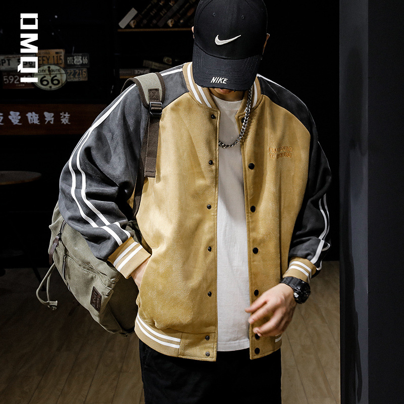 Men's thickened American style suede baseball uniform jacket for autumn and winter