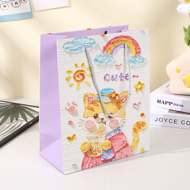 礼品袋蛇年礼袋礼物袋子节日纸袋手提袋小号小猫油画袋装平安笑脸