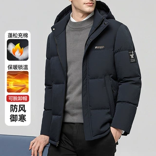 男士棉衣休闲连帽短款保暖中年男装2025年新款冬季爸爸保暖外套男