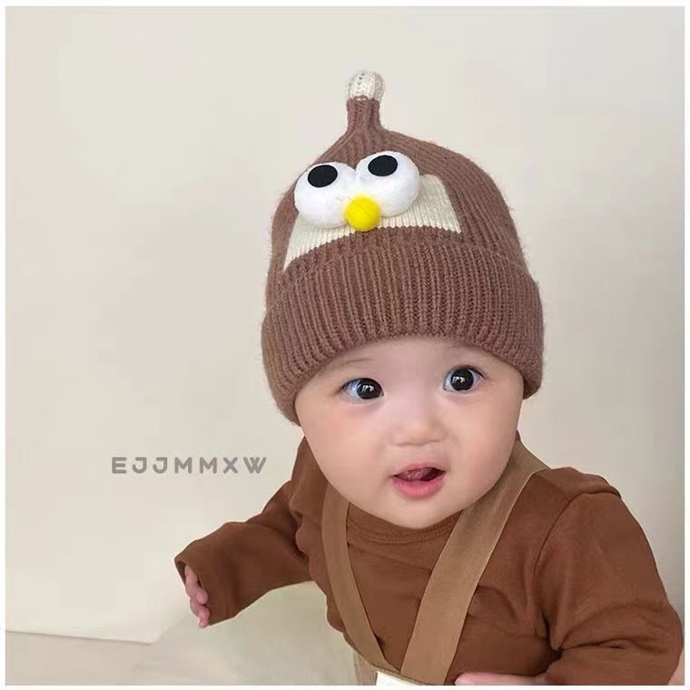 宝宝毛线帽子冬韩版幼儿保暖套头帽可爱超萌大眼睛男女儿童针织帽|undefined