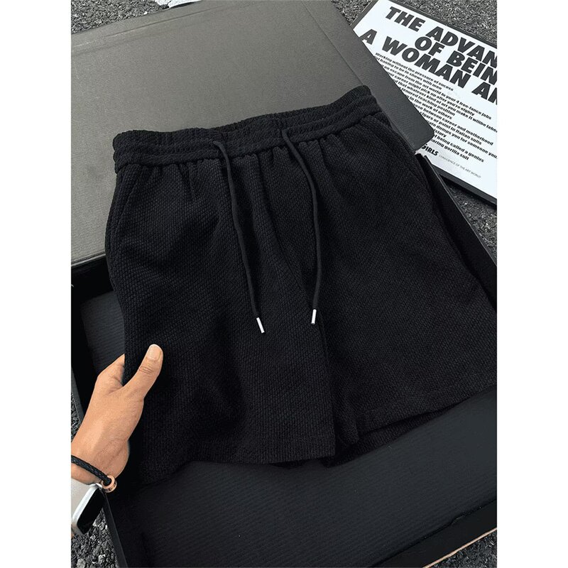 American-Style Textured Dragon Scale Shorts for Men, Summer Cool Breathable Casual Outerwear Pants, Trendy Loose-Fitting Mid-Length Shorts