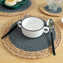 葫芦草加棉绳双拼绳混编圆形餐桌隔热餐垫杯垫盘垫