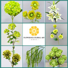 绿色仿真花婚庆用花摄影道具仿真花束高级感青色仿真花可代发假花