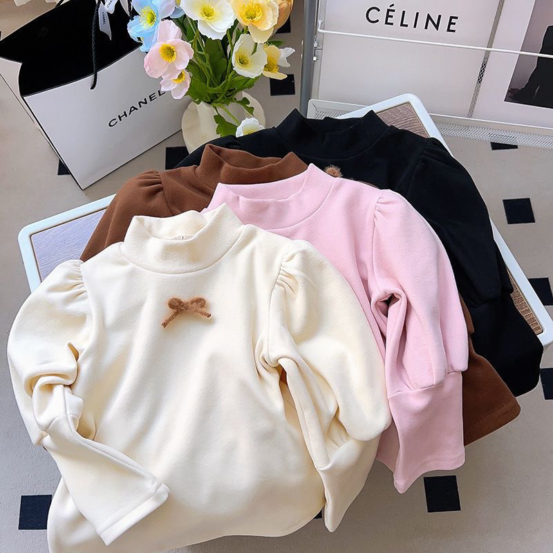 Cross-border girls' autumn and winter stylish long-sleeved versatile T-shirt 2026 German wool new style baby bubble high neck top base layer