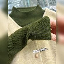仅用于产品展示勿拍-法式复古森林橄榄绿色毛衣半高领打底衫女秋