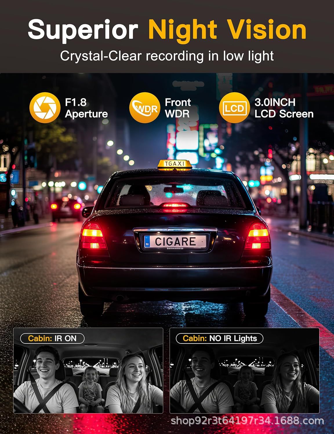 2.5K triple-lens dash cam, recording simultaneously on three channels, high-definition night vision, wide-angle, and high-definition recording