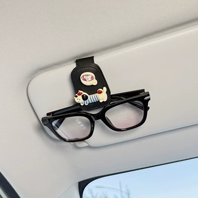 Clip, Sun Visor Glasses Holder, Car Glasses Clip/Bill Clip - blue-striped-dachshund-coffee-cup-black