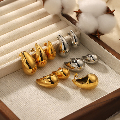 European and American best-selling high-end chubby hollow water drop earrings stainless steel earrings 18k gold geometric earrings earrings