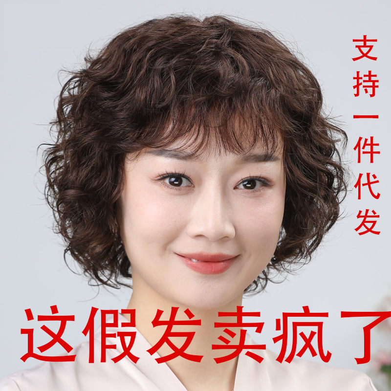 Wig real hair full real human hair middle-aged and elderly short curly hair wig mother full head cover Lady natural real hair Wig real hair full real human hair middle-aged and elderly short curly hair wig mother full head cover Lady natural real hair