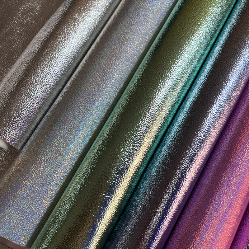 金属贴膜小荔枝纹PU皮革箱包鞋材工艺品装饰材料亮面柔软幻彩面料