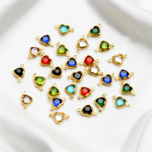 不锈钢包边水晶玻璃双吊 桃心玻璃单吊吊坠 diy手工项链手链耳环