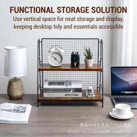 跨境铁木结合收纳架双层文件展示架简约风厨房调料架整理架